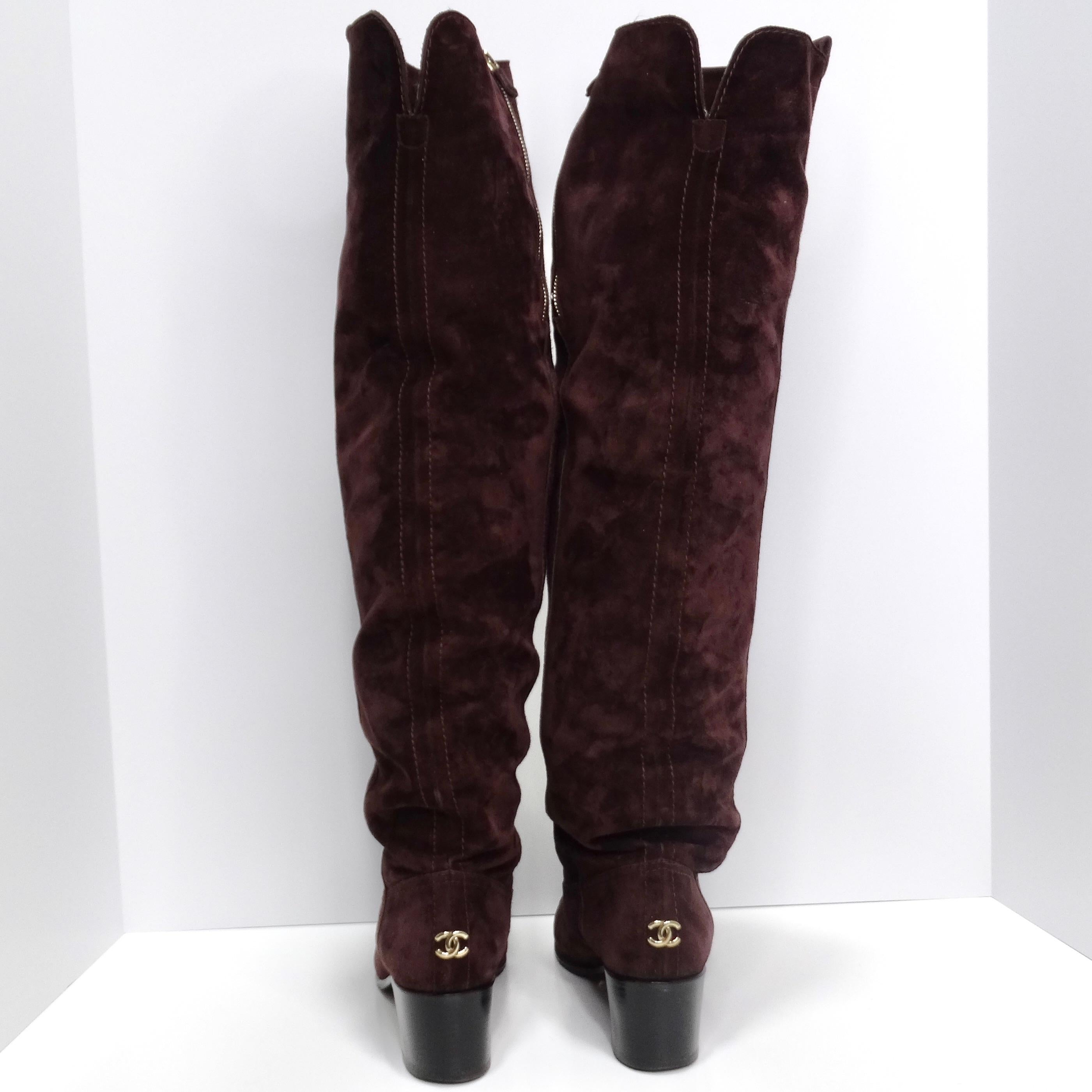 Burgundy Suede Cap Toe Over The Knee Boots For Sale 2