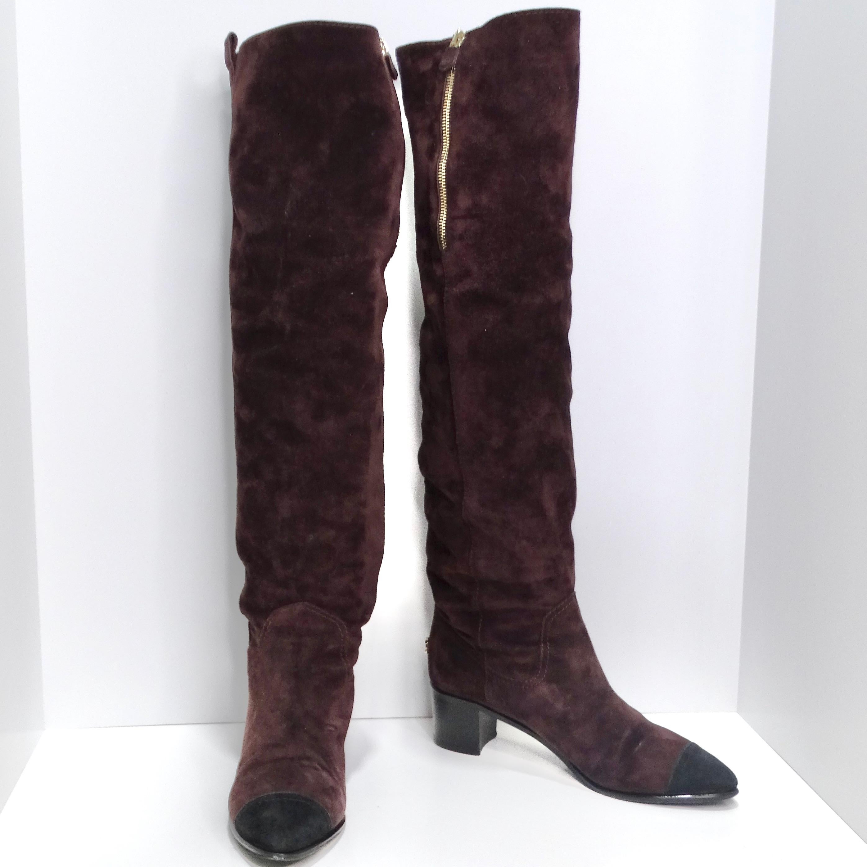 Burgundy Suede Cap Toe Over The Knee Boots For Sale 3