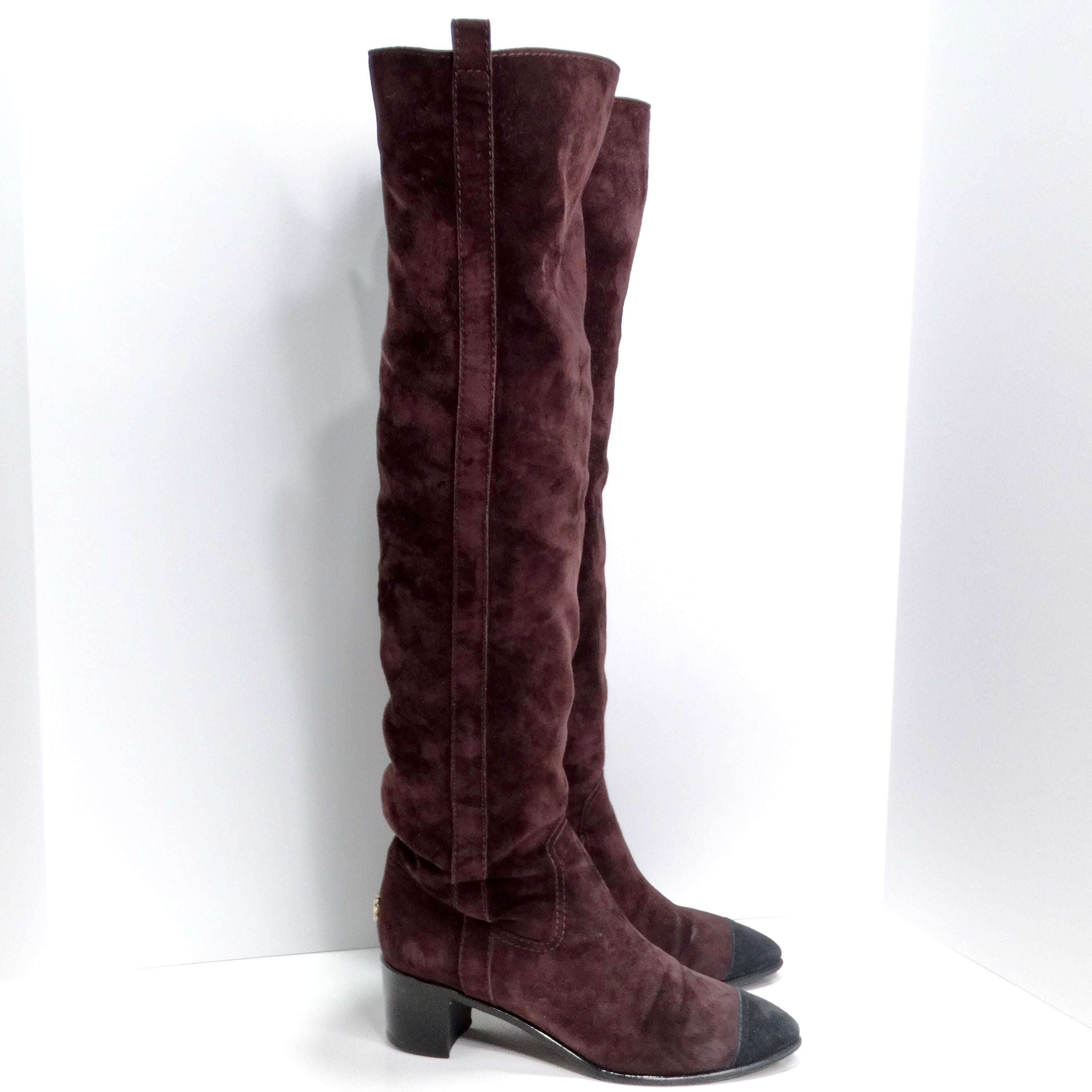 Burgundy Suede Cap Toe Over The Knee Boots For Sale 4