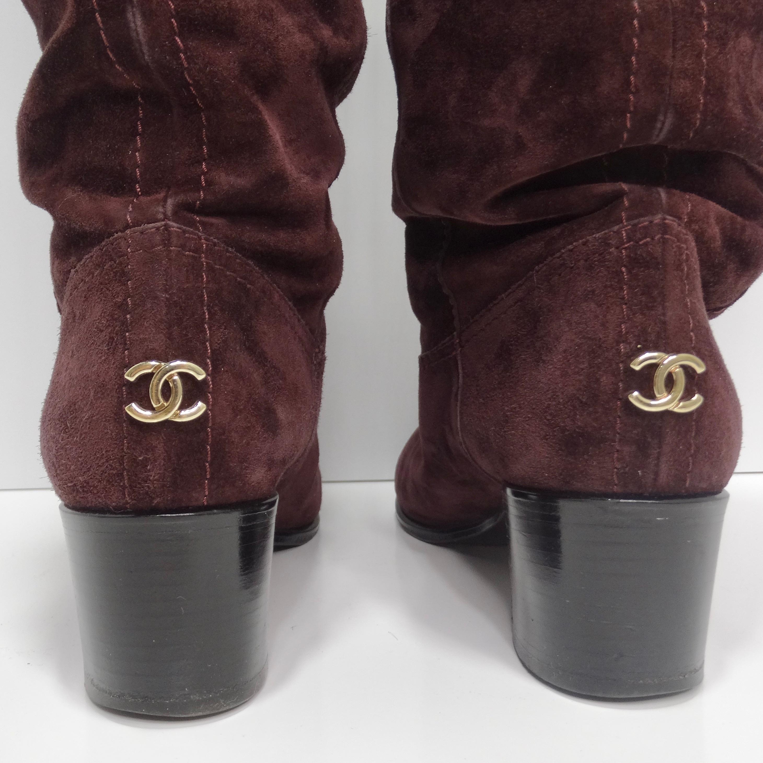 Burgundy Suede Cap Toe Over The Knee Boots For Sale 5