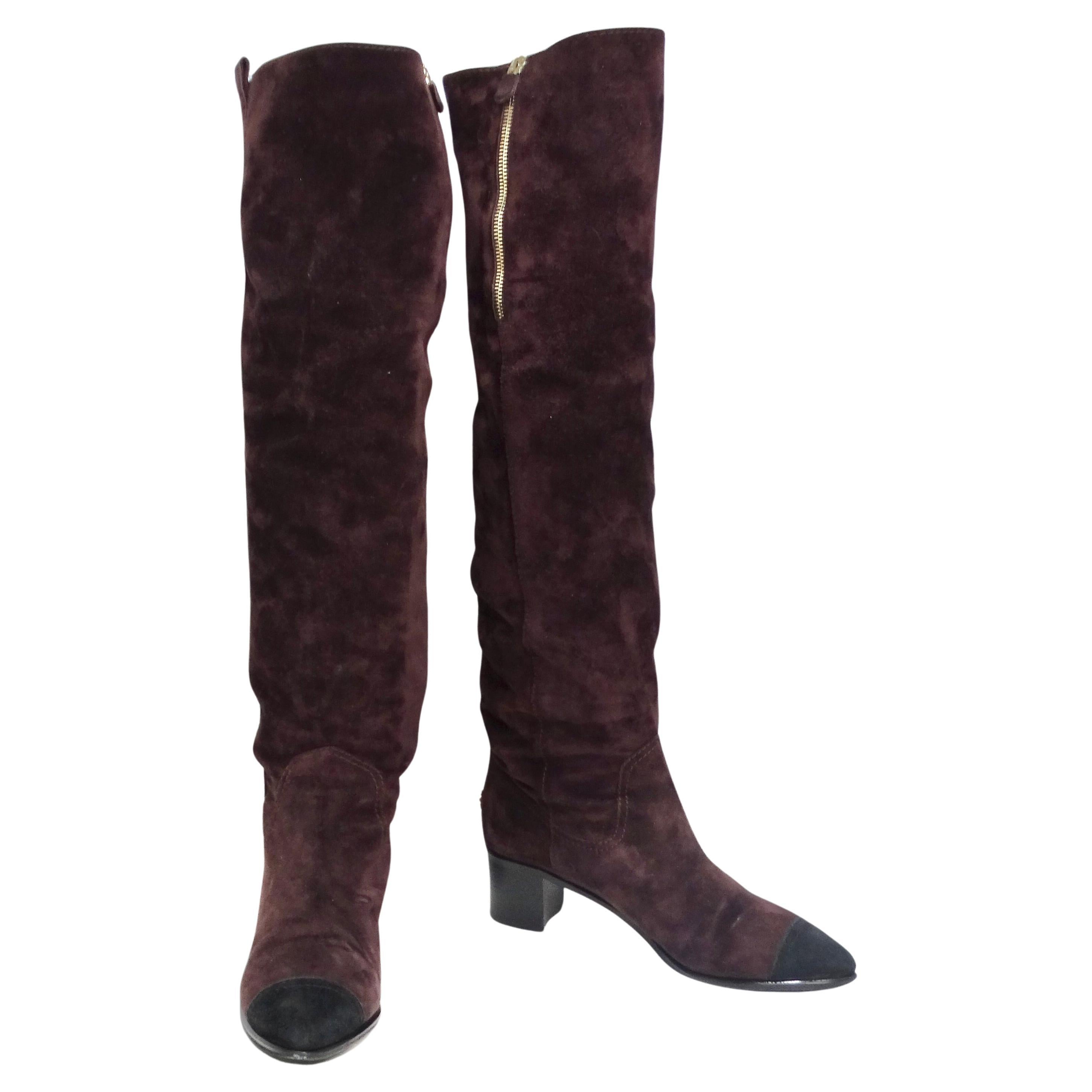 Burgundy Suede Cap Toe Over The Knee Boots For Sale