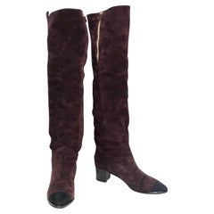 Burgundy Suede Cap Toe Over The Knee Boots