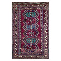 Burgundy & Teal Kazak Rug • Vintage Caucasian Tribal Carpet • 6×9 • 1940s