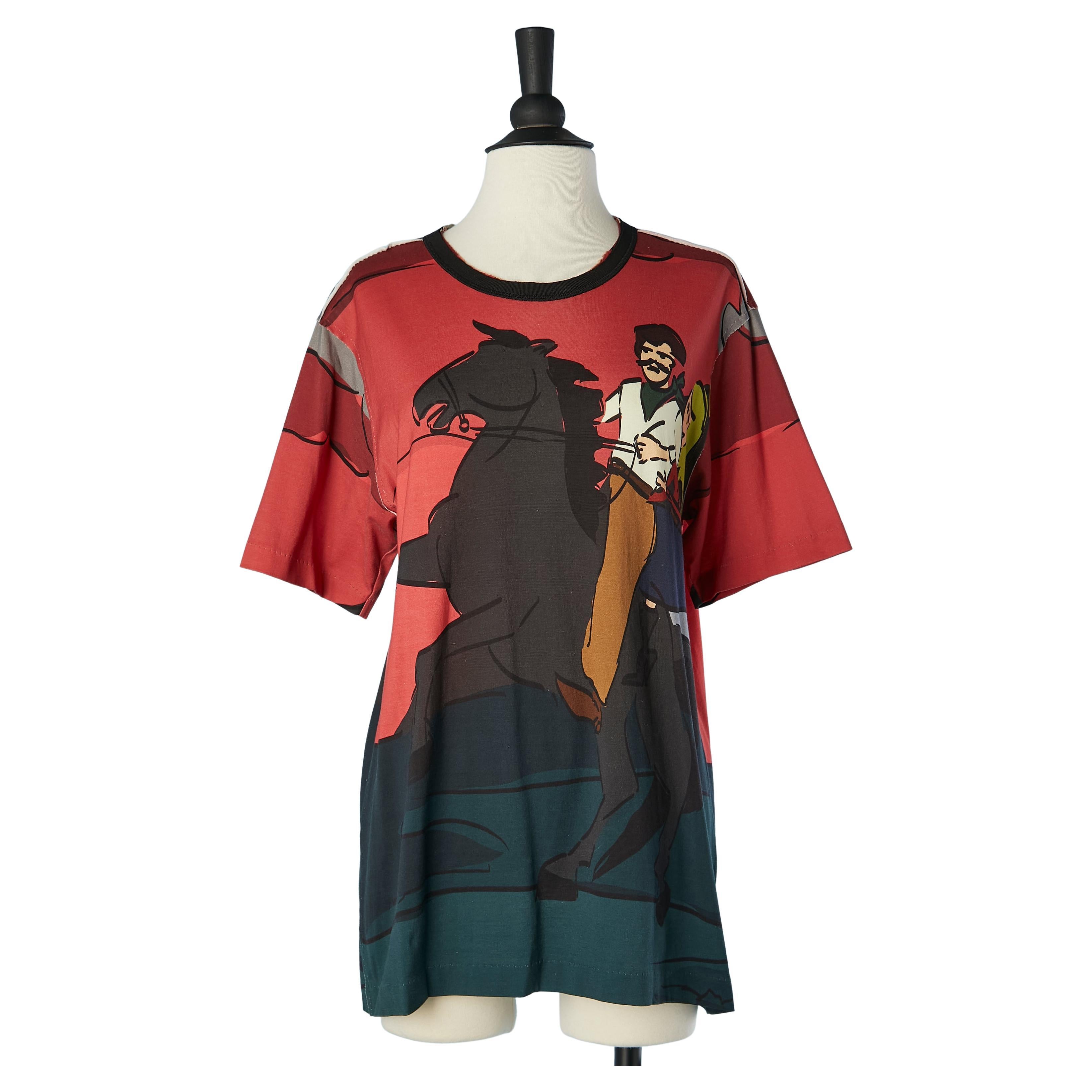 Burgundy tee-shirt with horse-rider print Dolce & Gabbana  For Sale