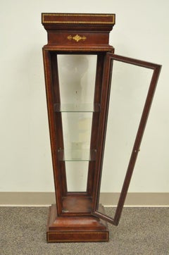 Burgundy Tooled Leather Glass Display Case Curio Stand Pedestal Maitland-Smith