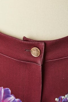 Burgundy trouser with flower print and rhinestone Gai Mattiolo Love to Love