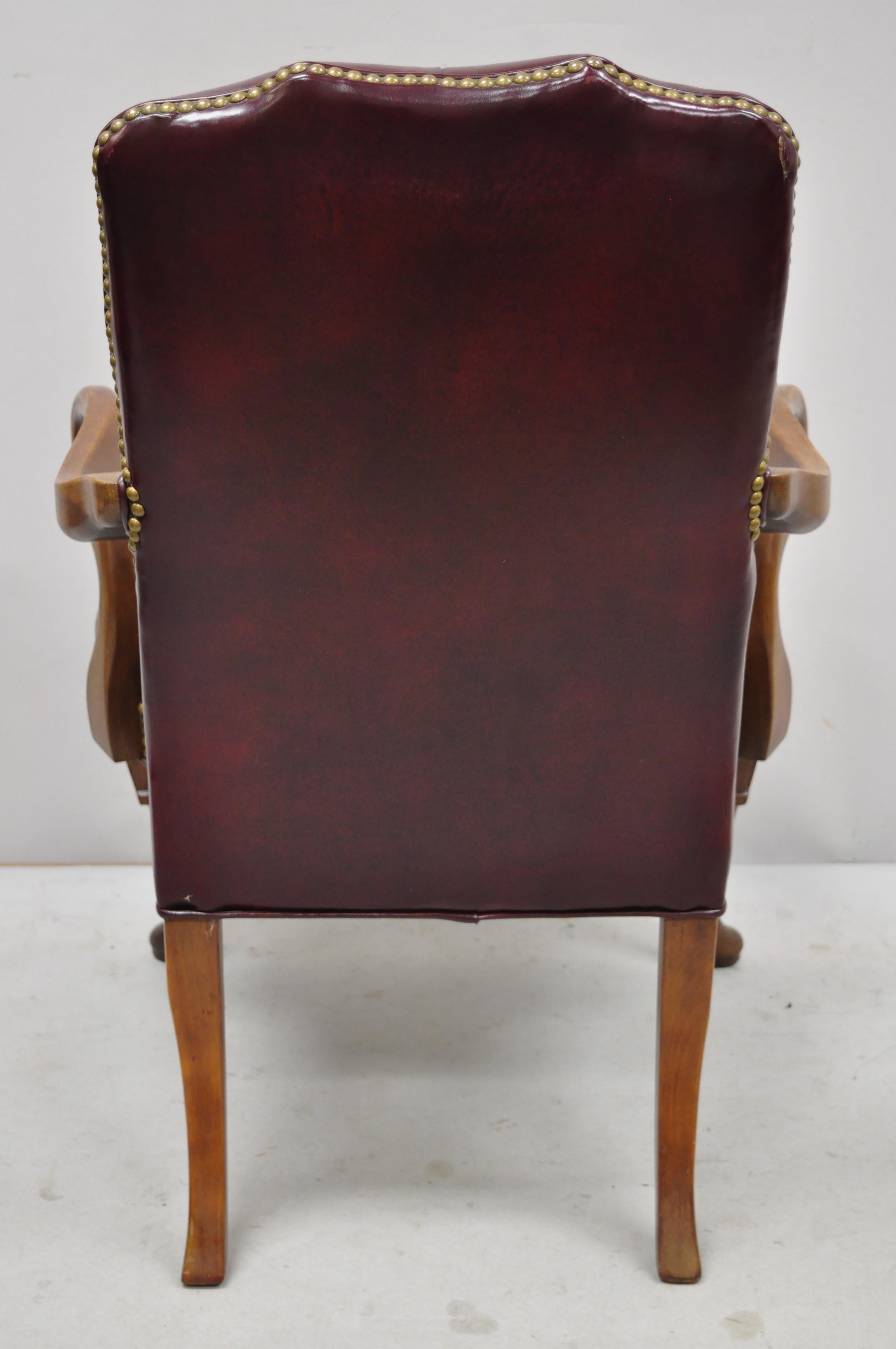 Burgundy Tufted Executive Leather Gooseneck Queen Anne Office Library Armchair 5
