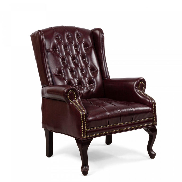 Burdy Tufted Leather Wing Back, Tufted Leather Armchair