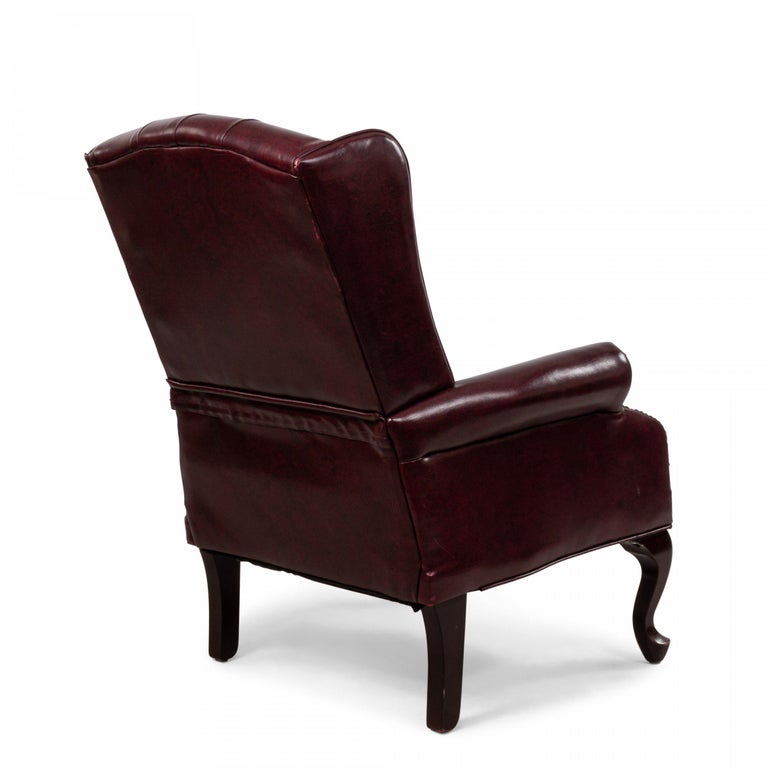 20th Century Burgundy Tufted Leather Wing Back Chairs For Sale