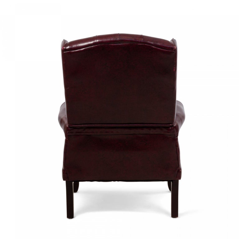 Burgundy Tufted Leather Wing Back Chairs For Sale 1