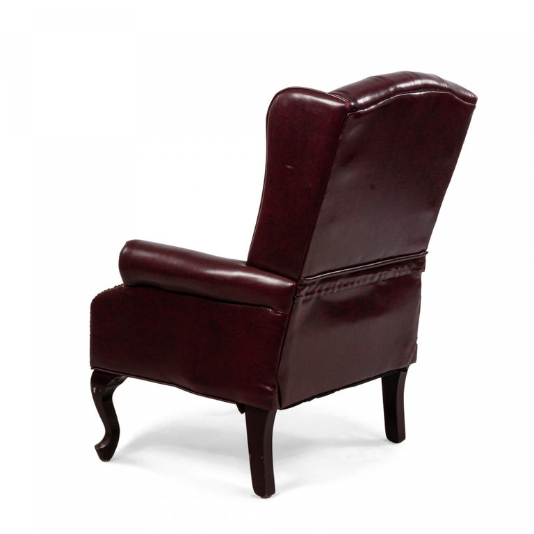 Burgundy Tufted Leather Wing Back Chairs For Sale 2