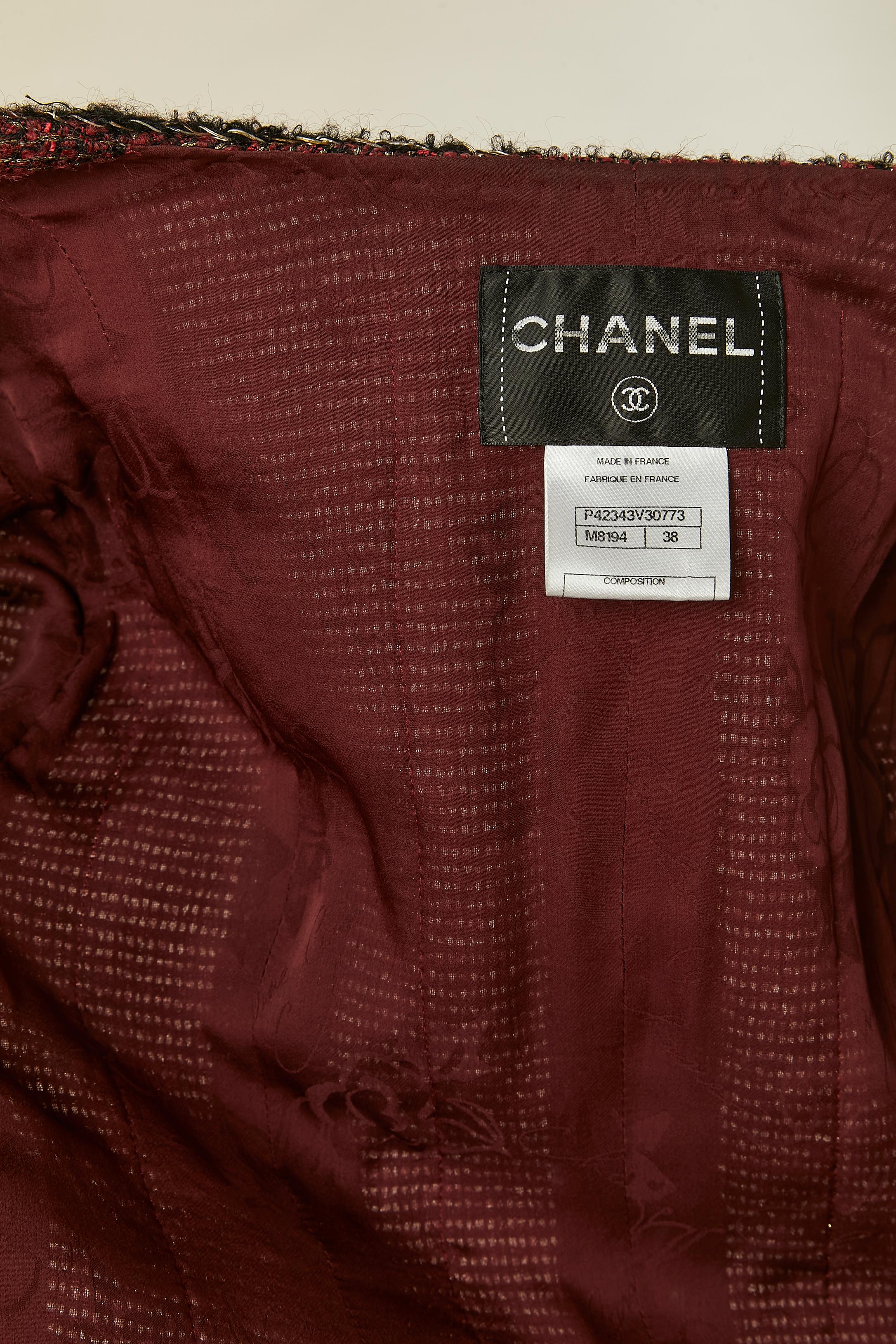 Veste en tweed bourgogne CHANEL en vente 5