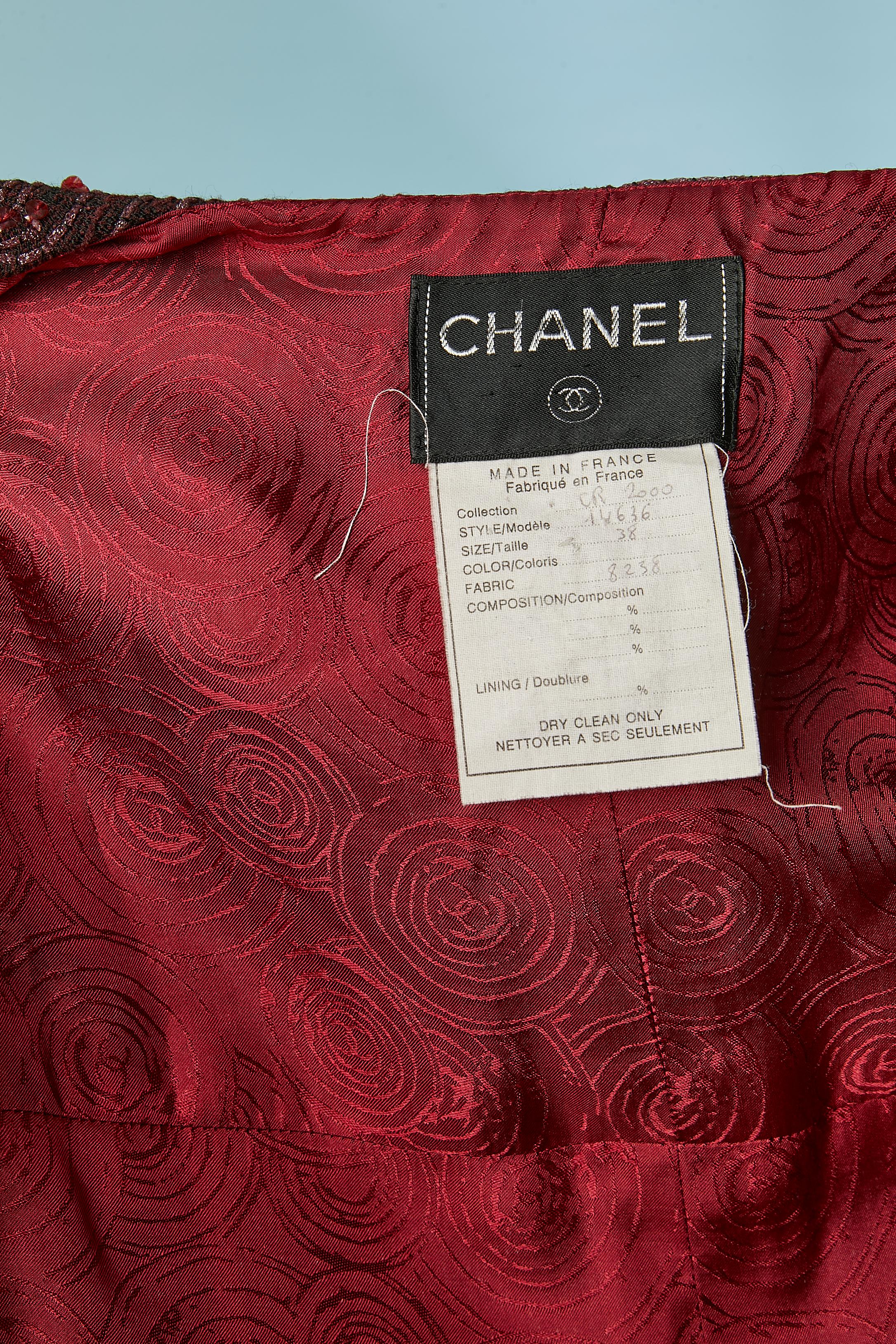 Giacca monopetto in tweed bordeaux con paillettes Chanel Circa 2000 in vendita 4