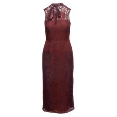 Burgundy Valentino Sleeveless Lace Midi Dress Size US 4