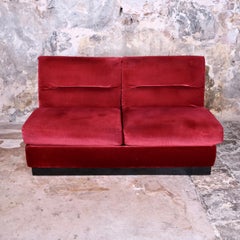 Burgundy velvet 2-seats sofa from France, 1980s