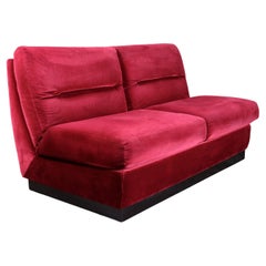 Burgundy velvet 2-seats sofa from France, 1980s