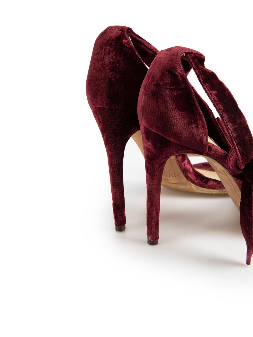 Burgundy Velvet Bow Accent Sandals Size IT 38 For Sale 1