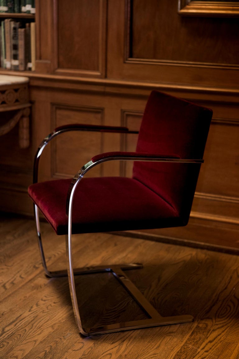 Burgundy Velvet Brno Armchair with Chrome Frame, Knoll at 1stDibs