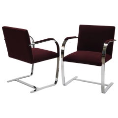 Burgundy Velvet Brno Armchair with Chrome Frame, Knoll