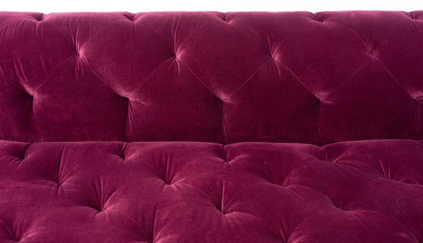Contemporary Burgundy Velvet Chesterfield Tufted Sofa