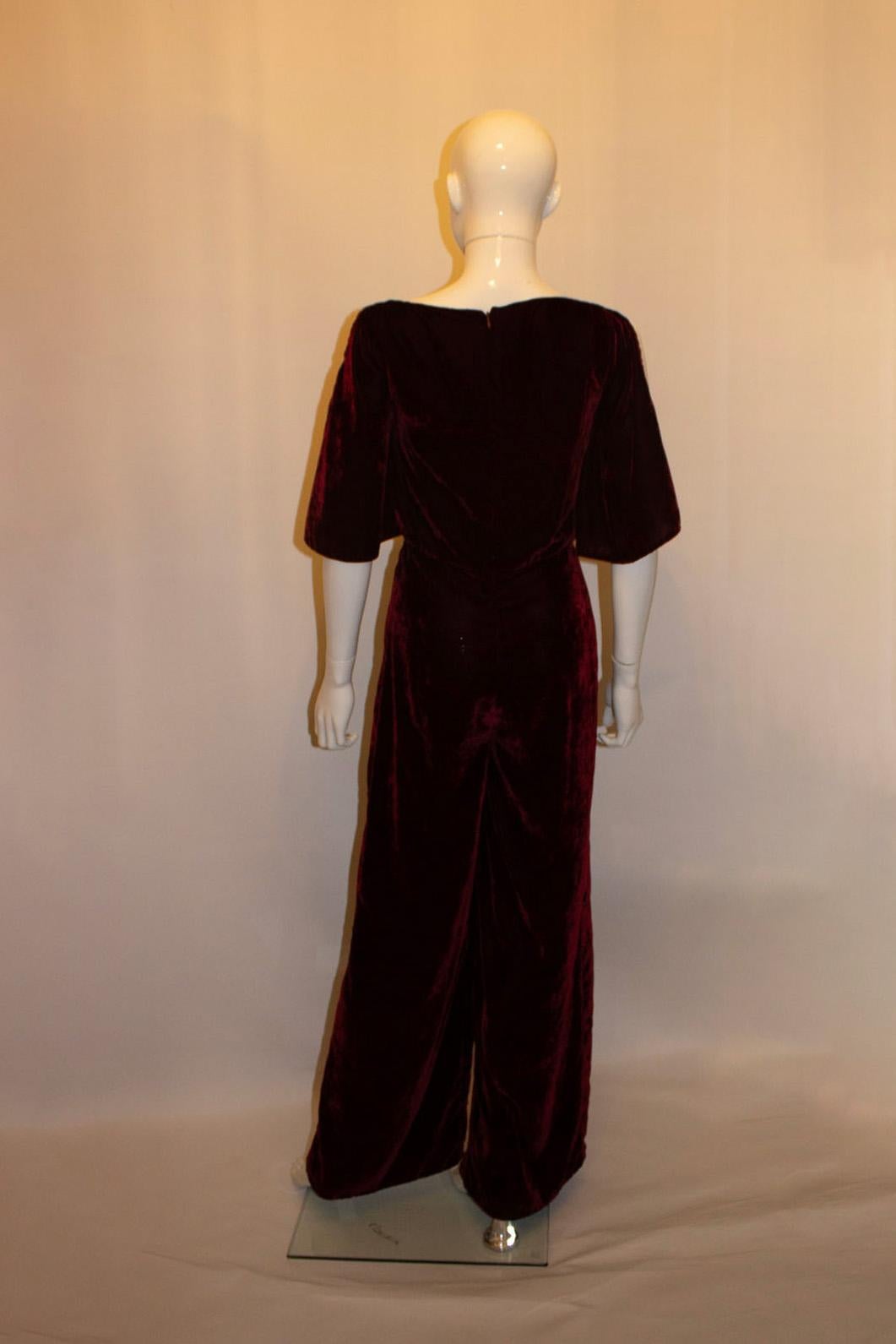 Burgundy Velvet Jump Suit By Beulah For Sale 2