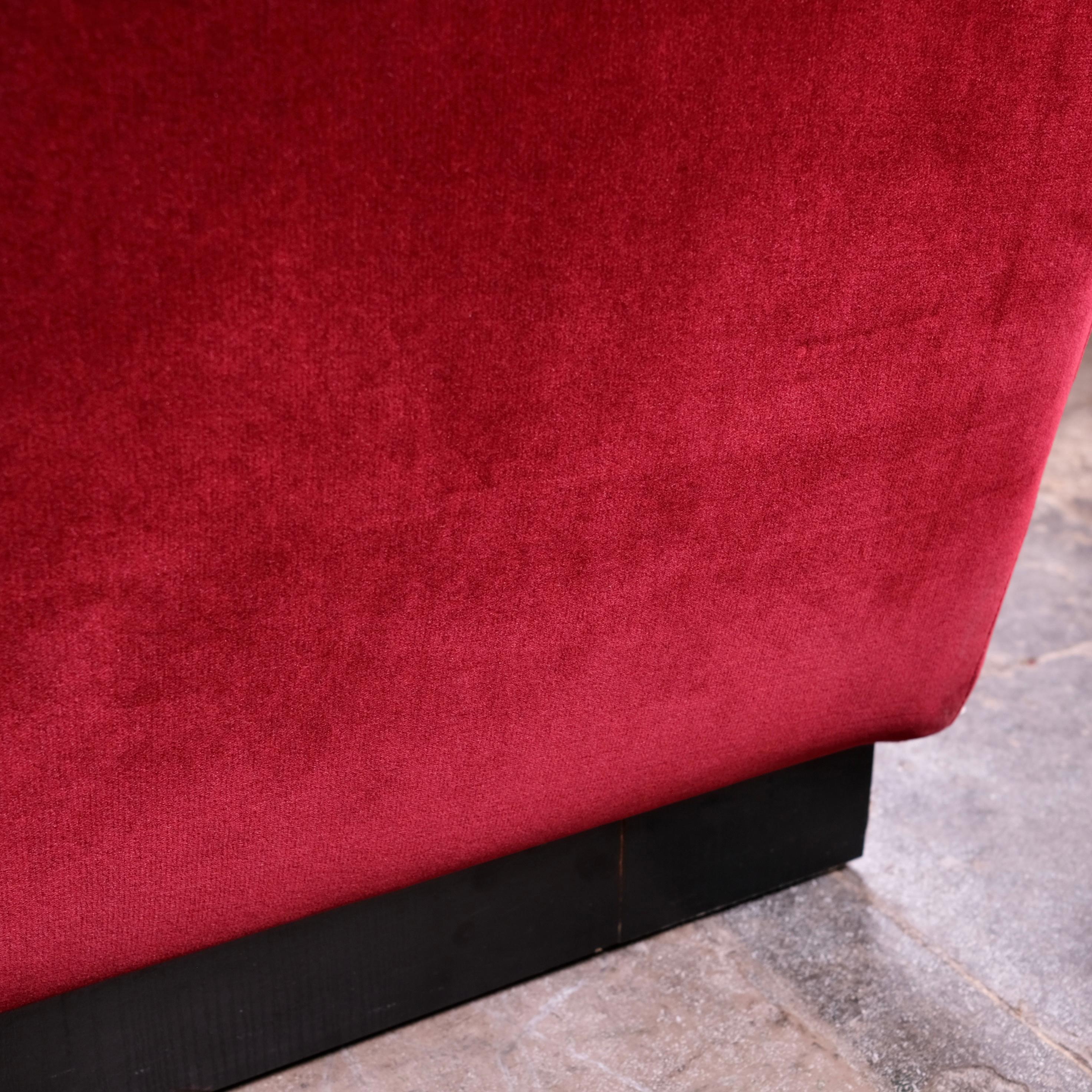 Burgundy velvet living room set, made in France, 1980s 3