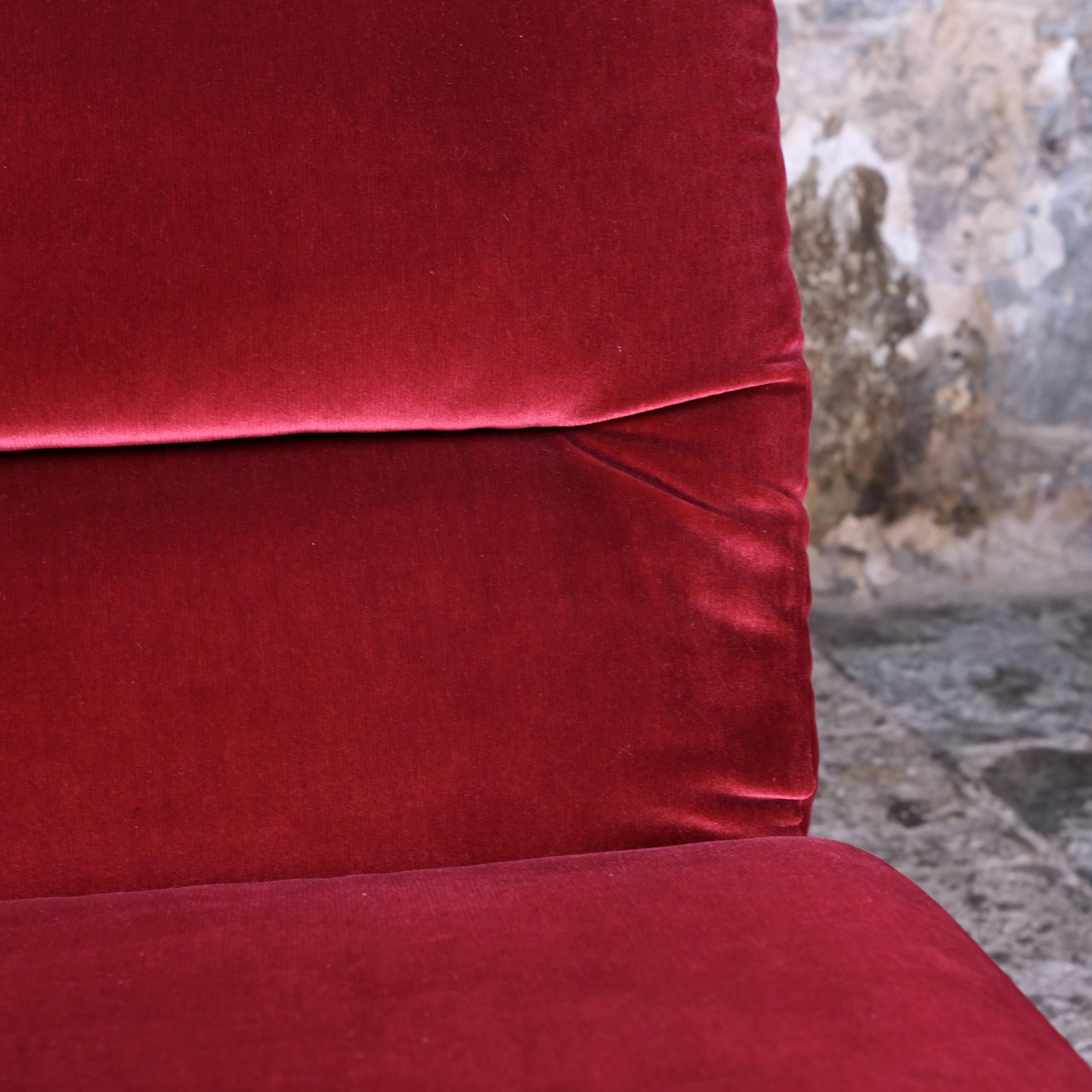 Burgundy velvet living room set, made in France, 1980s 4