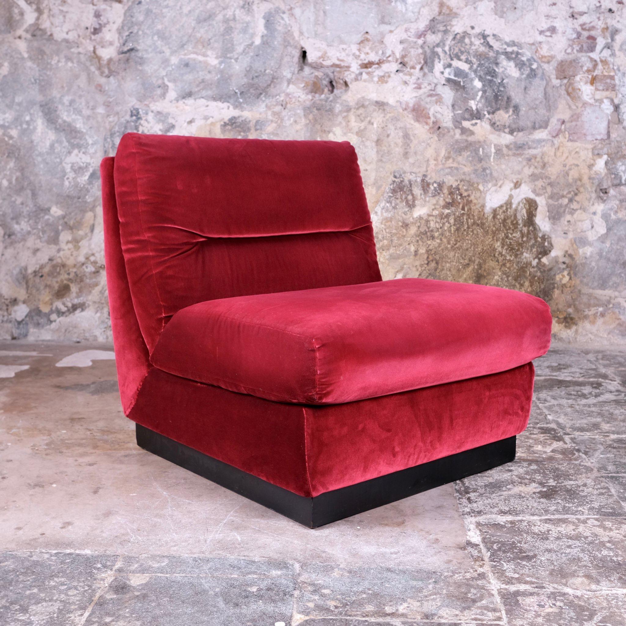 Burgundy velvet living room set, made in France, 1980s 7