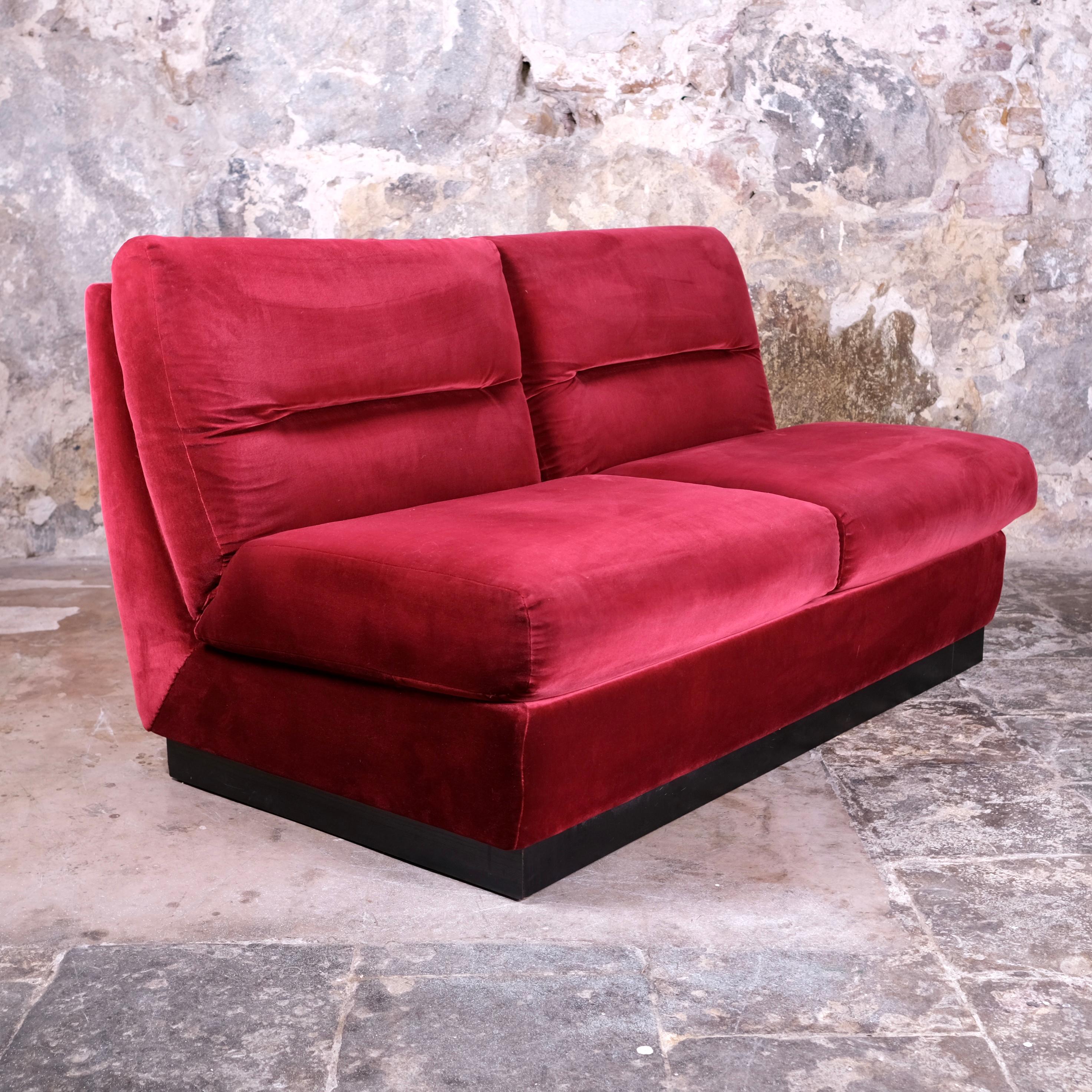Late 20th Century Burgundy velvet living room set, made in France, 1980s