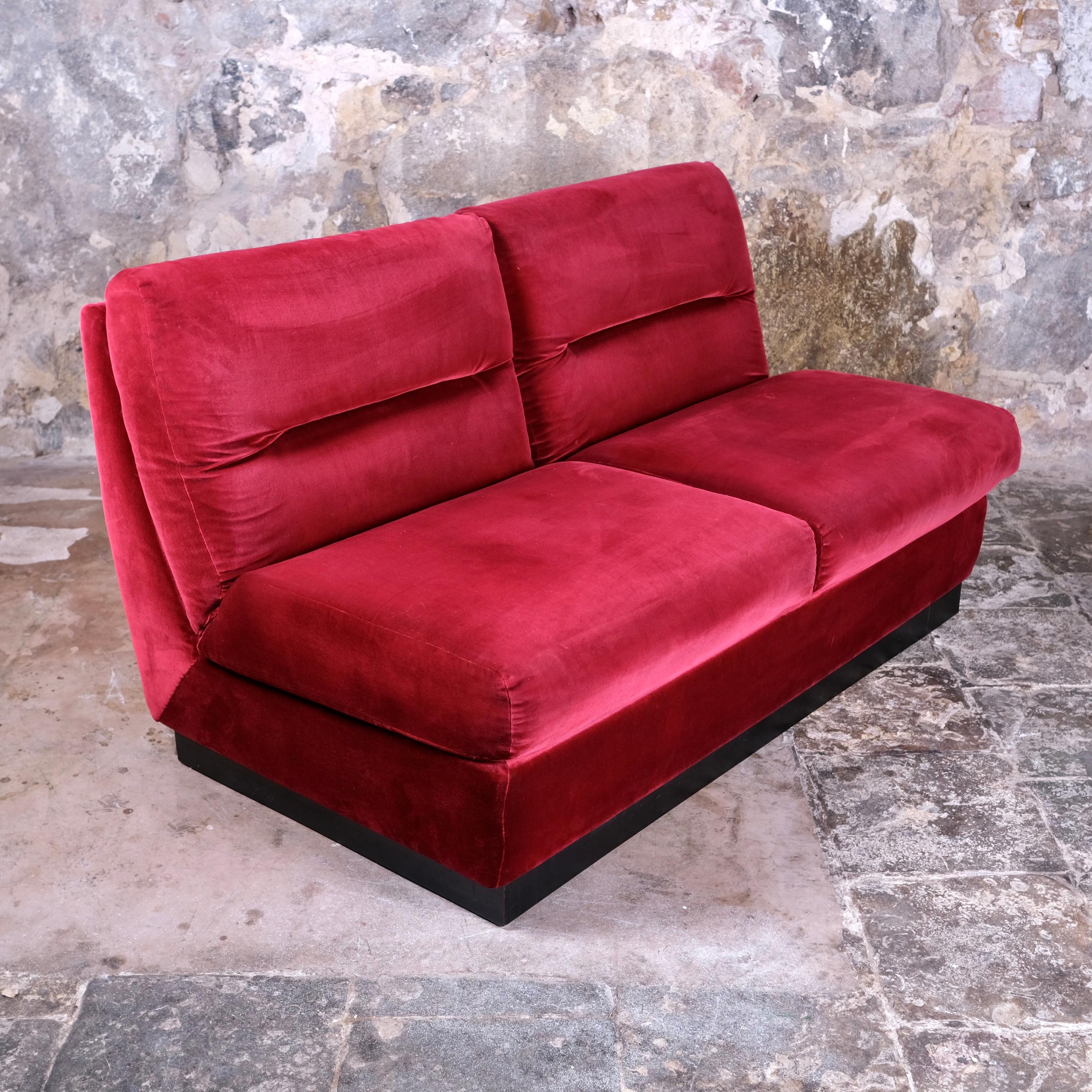 Velvet Burgundy velvet living room set, made in France, 1980s