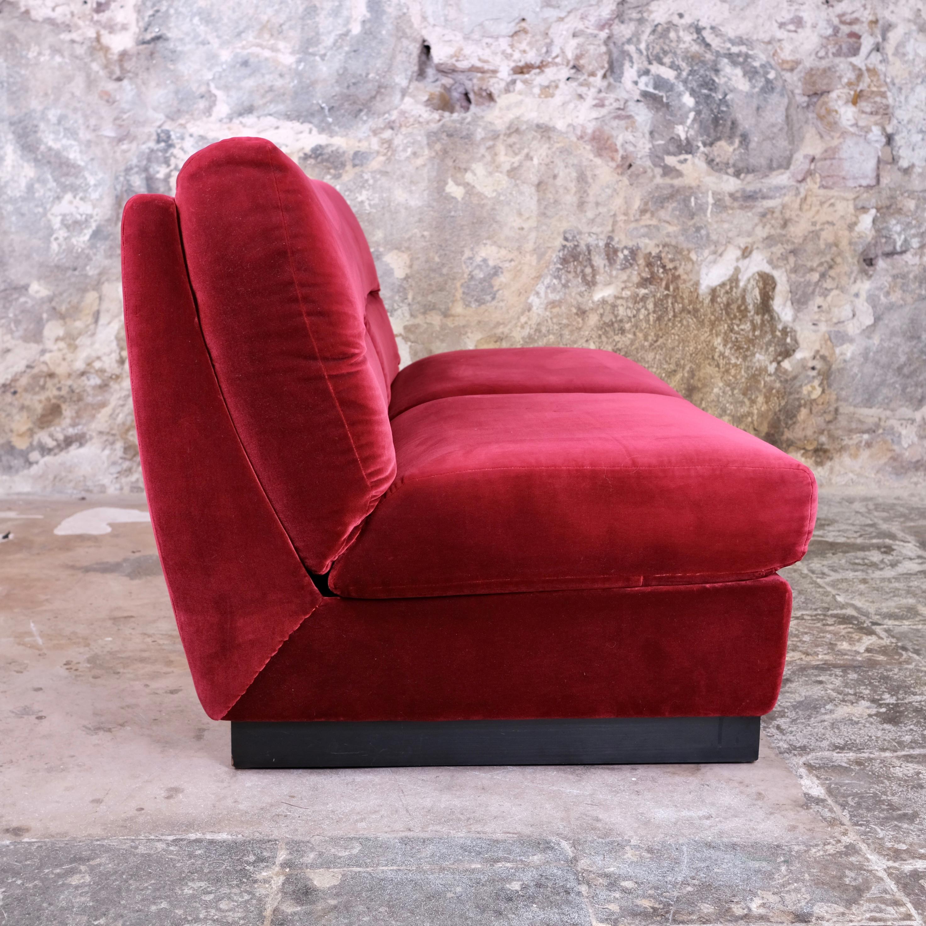 Burgundy velvet living room set, made in France, 1980s 1