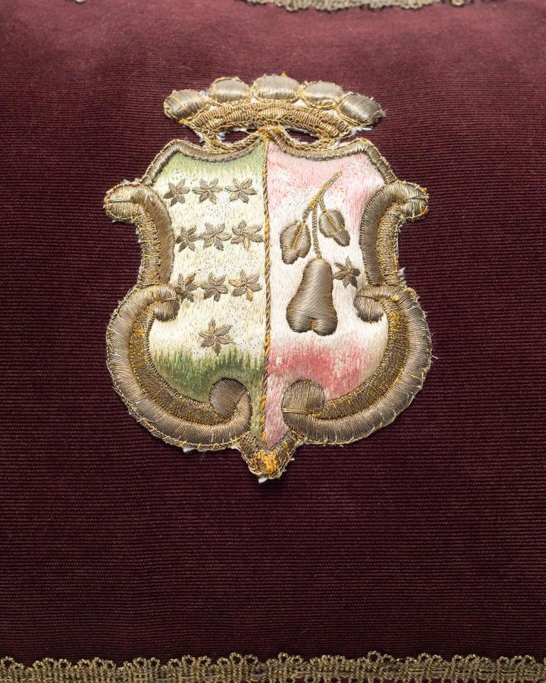 Italian Burgundy Velvet Pillow with Antique Metallic Trim & Tassels