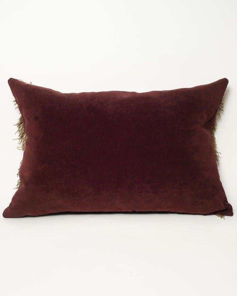 Burgundy Velvet Pillow with Antique Metallic Trim & Tassels In New Condition In Toronto, ON