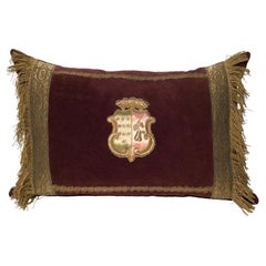 Burgundy Velvet Pillow with Antique Metallic Trim & Tassels
