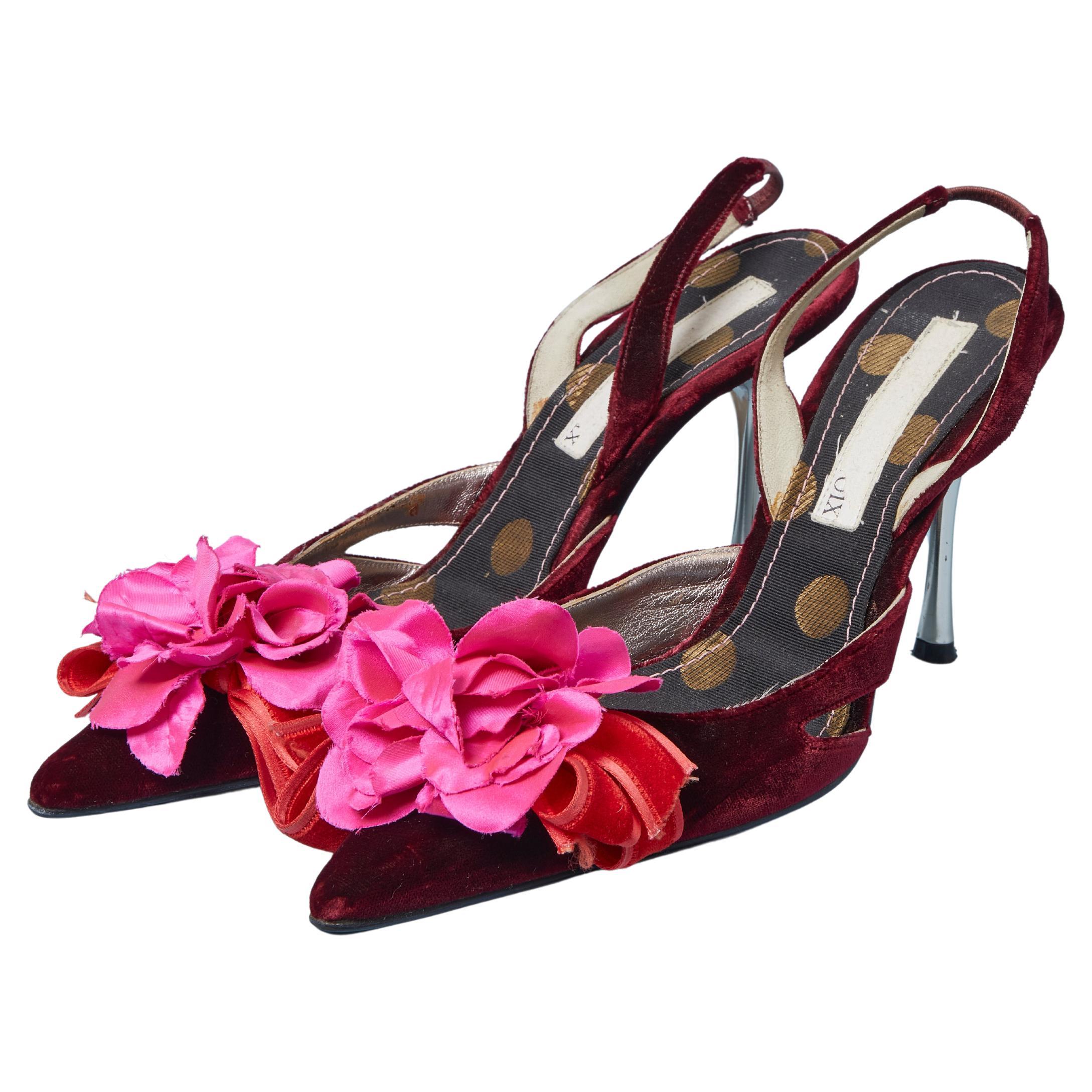 Scarpe in velluto bordeaux con fiore in tessuto CHRISTIAN LACROIX