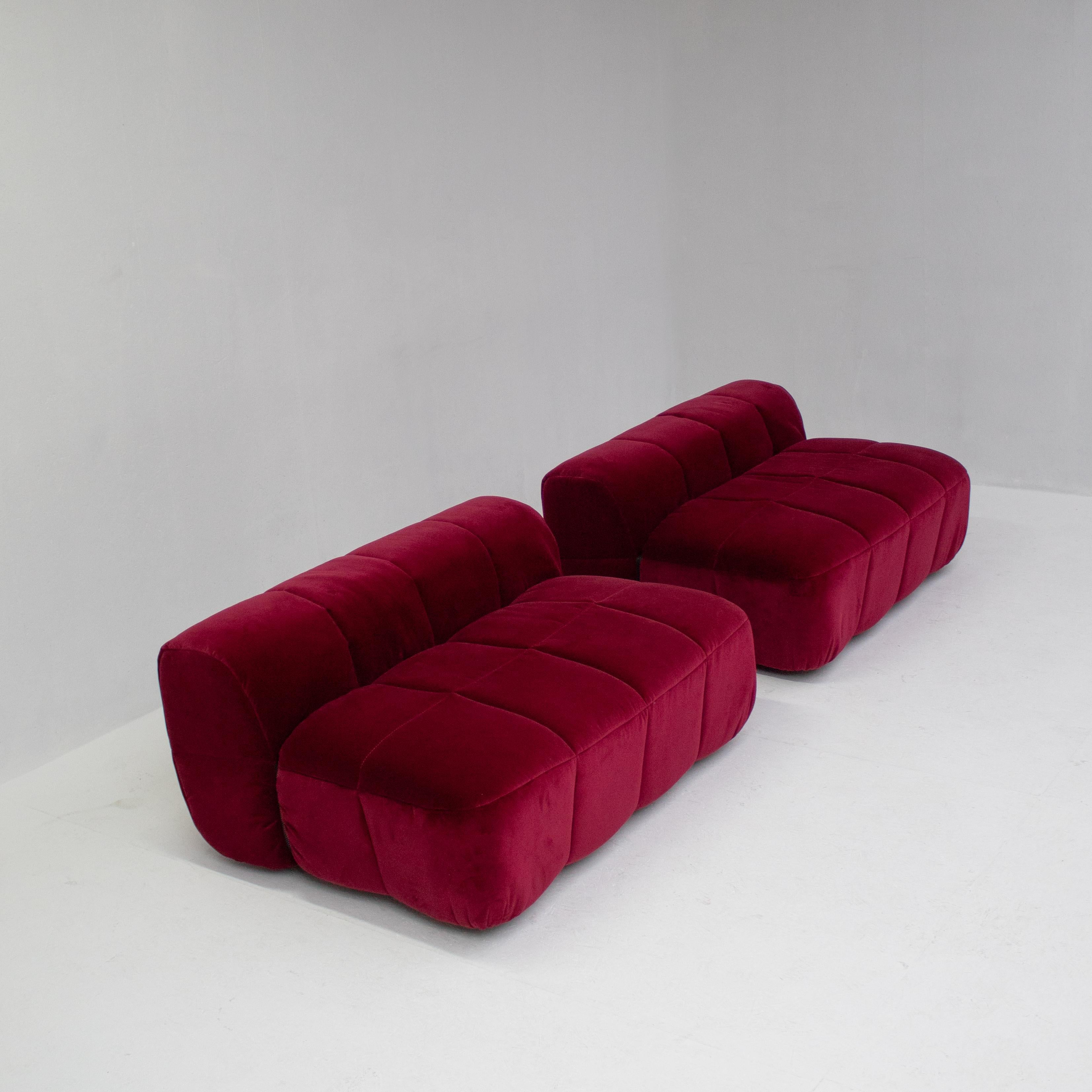 Burgundy Velvet Strips sofa by Cini Boeri, 1960s In Excellent Condition In Antwerpen, BE