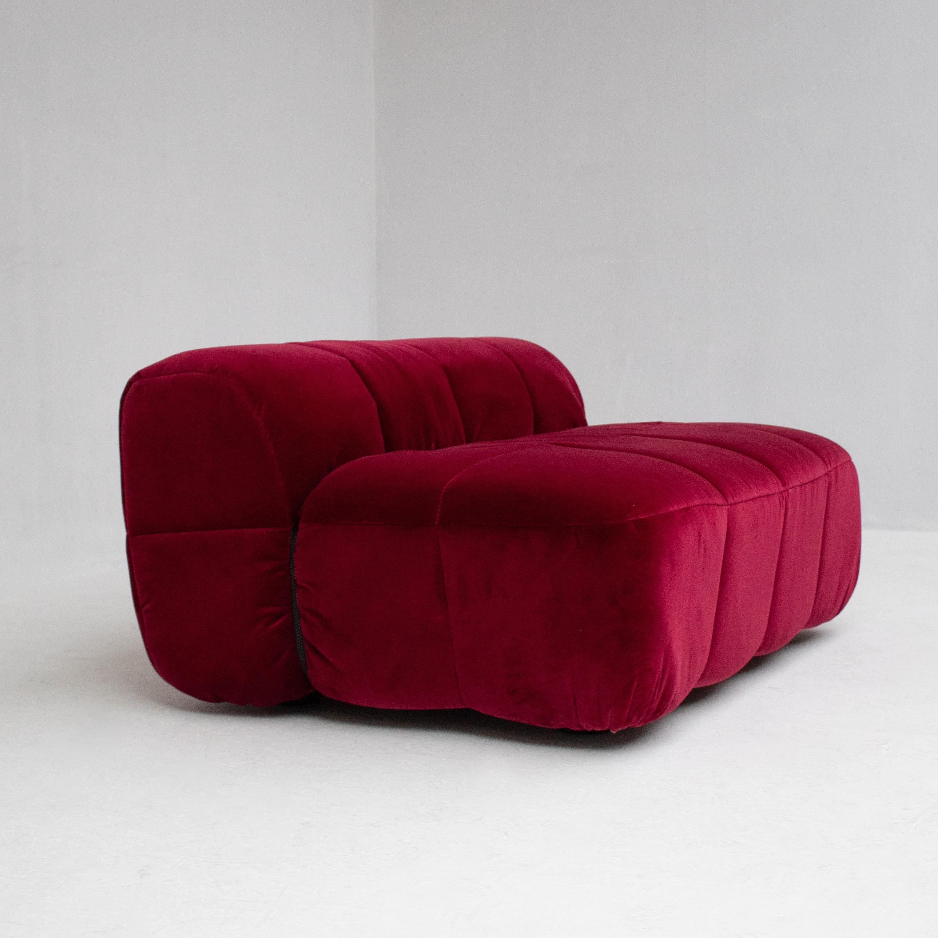 Burgundy Velvet Strips sofa by Cini Boeri, 1960s 2