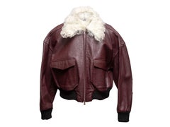 Burgundy & White Khaite Cropped Leather Jacket Size US 6