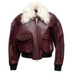 Burgundy & White Khaite Cropped Leather Jacket Size US 6