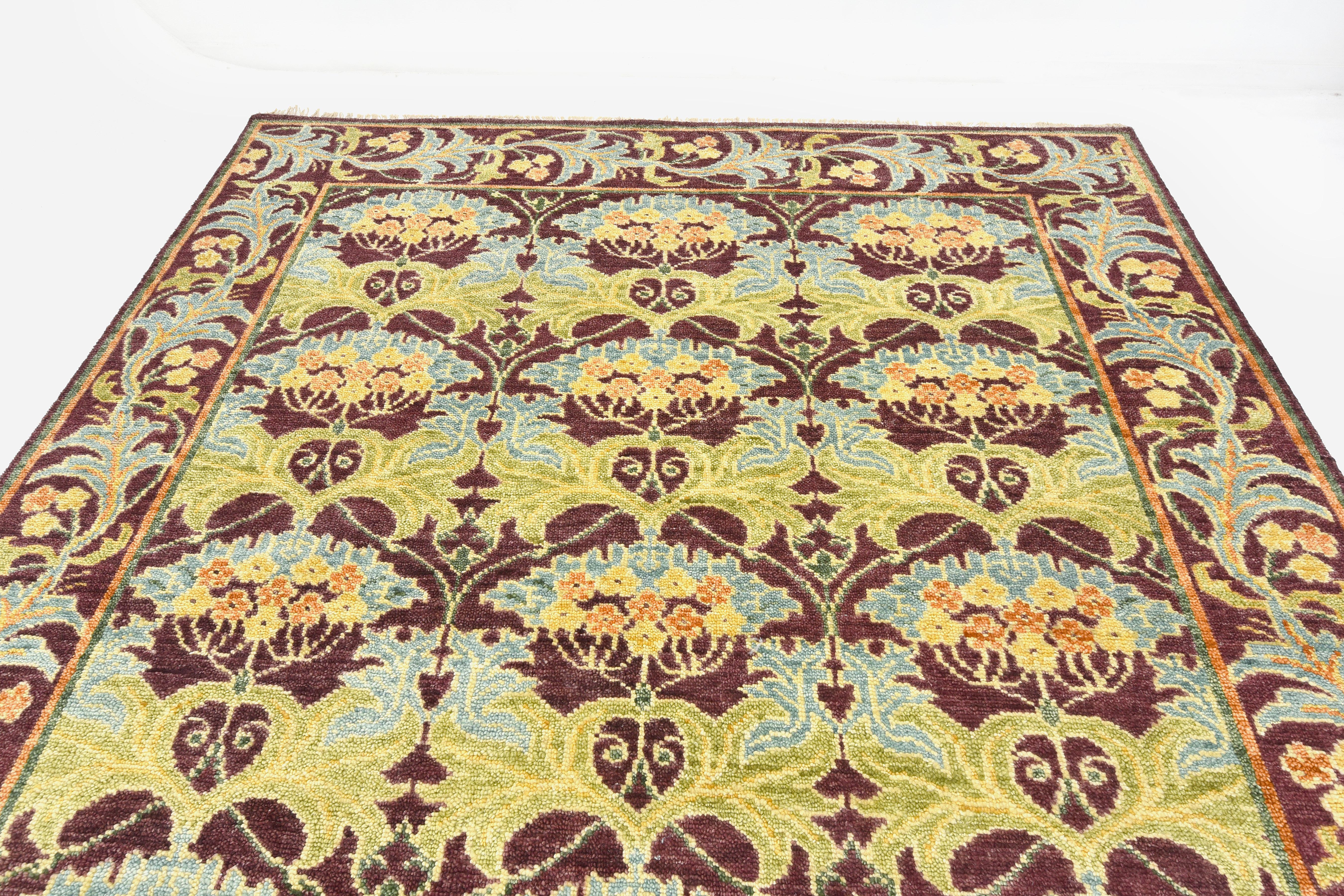 Arts and Crafts Burgundy William Morris Inspired Area Rug For Sale
