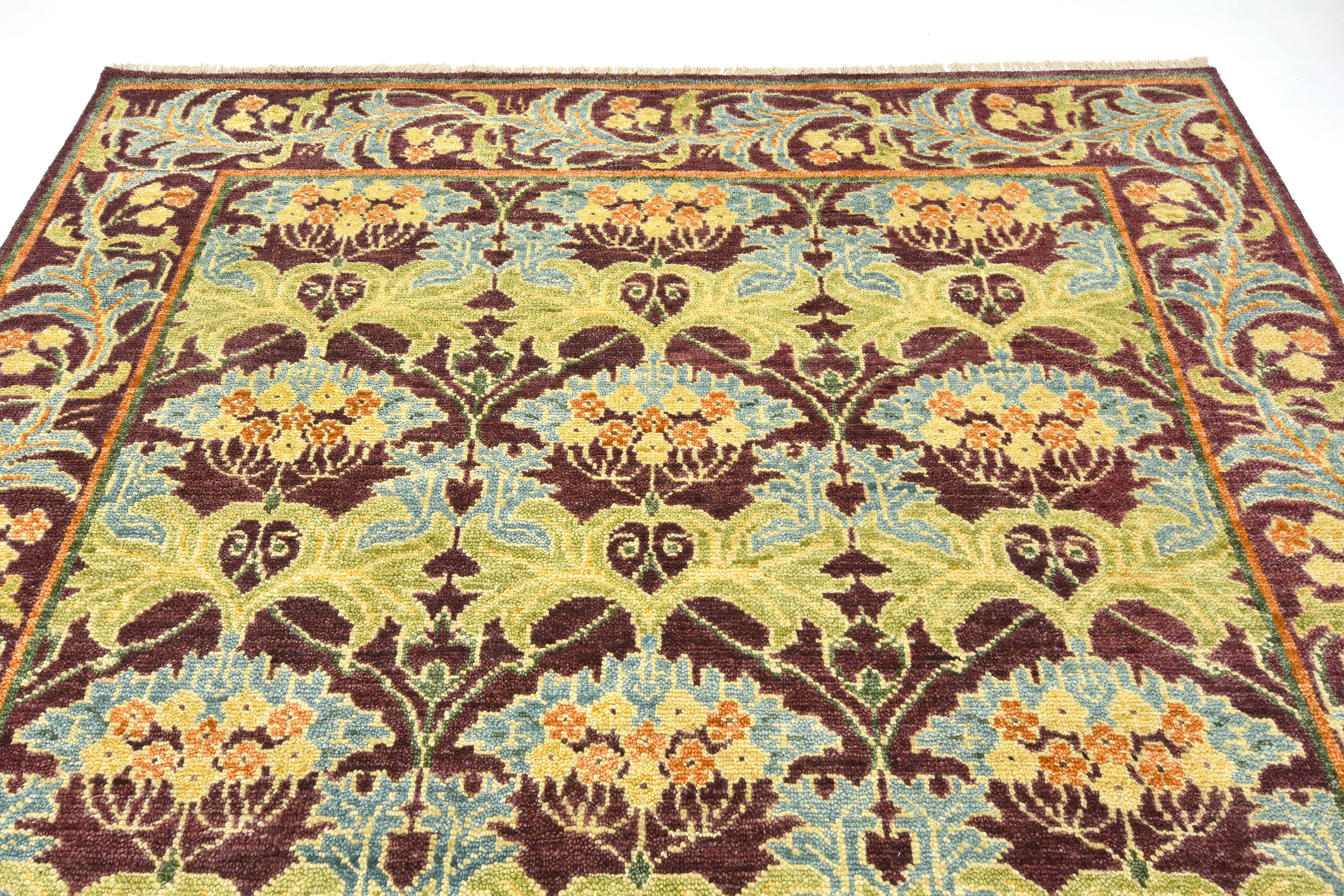Arts and Crafts Burgundy William Morris Inspired Area Rug For Sale