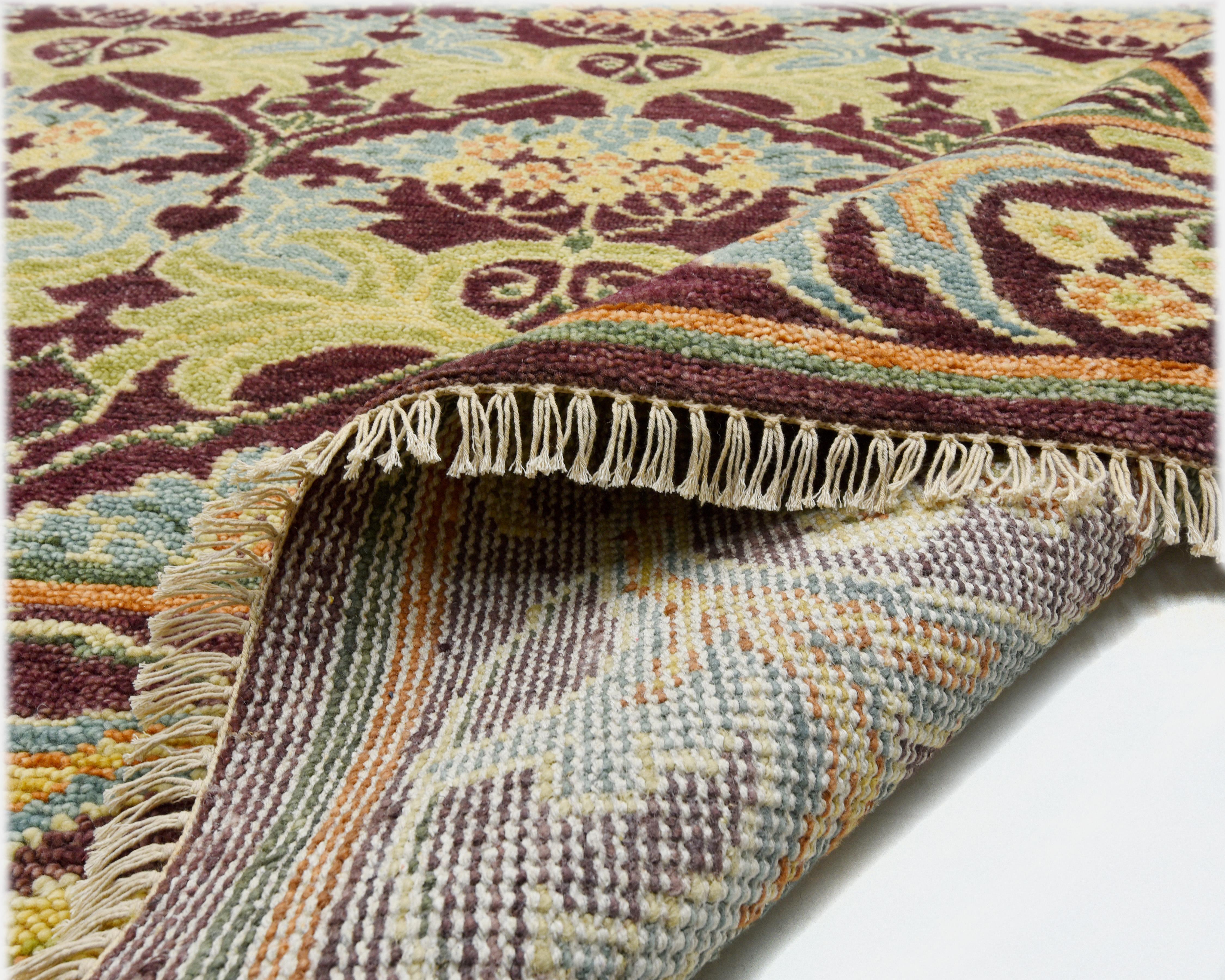 Indian Burgundy William Morris Inspired Area Rug For Sale