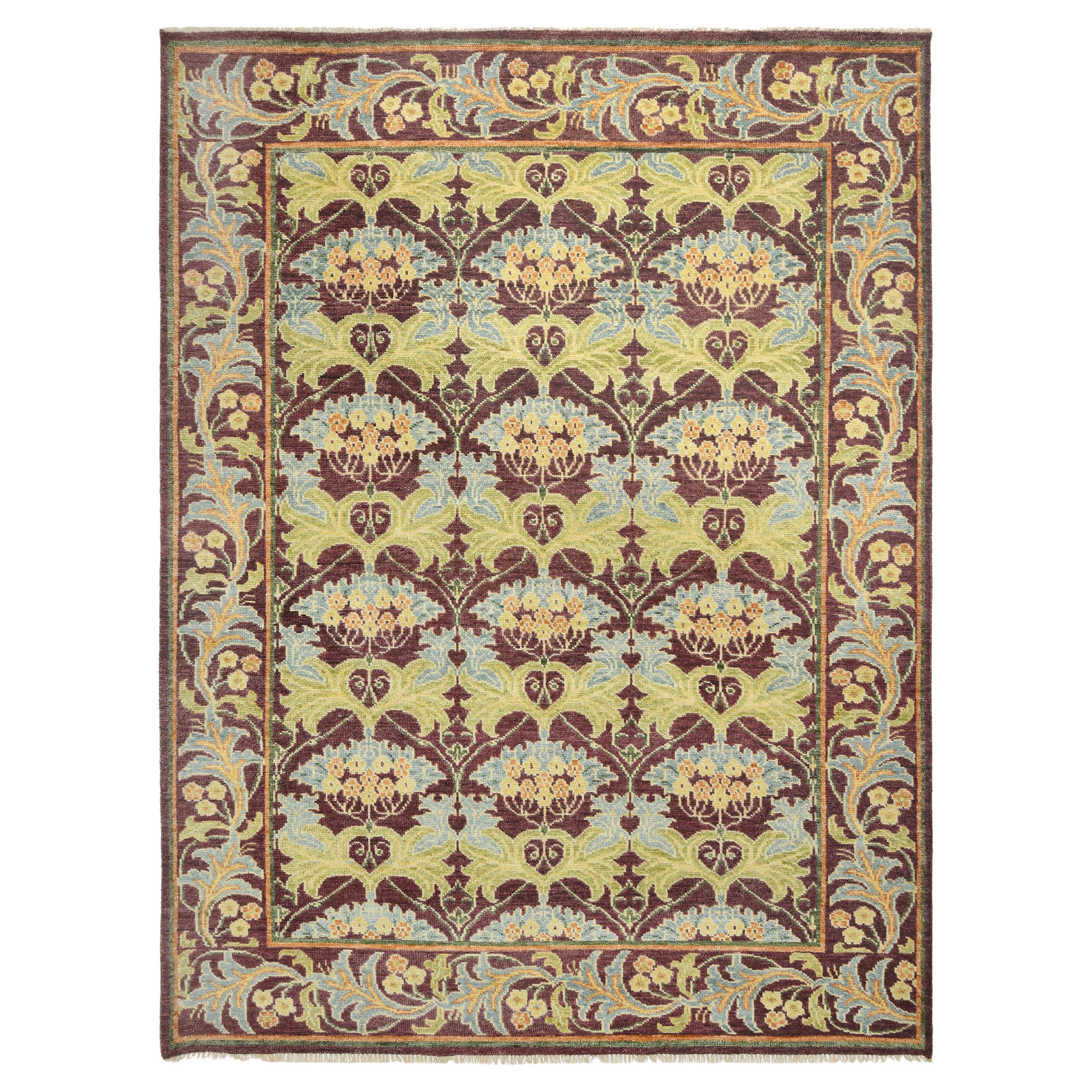 Burgundy William Morris Inspired Area Rug For Sale