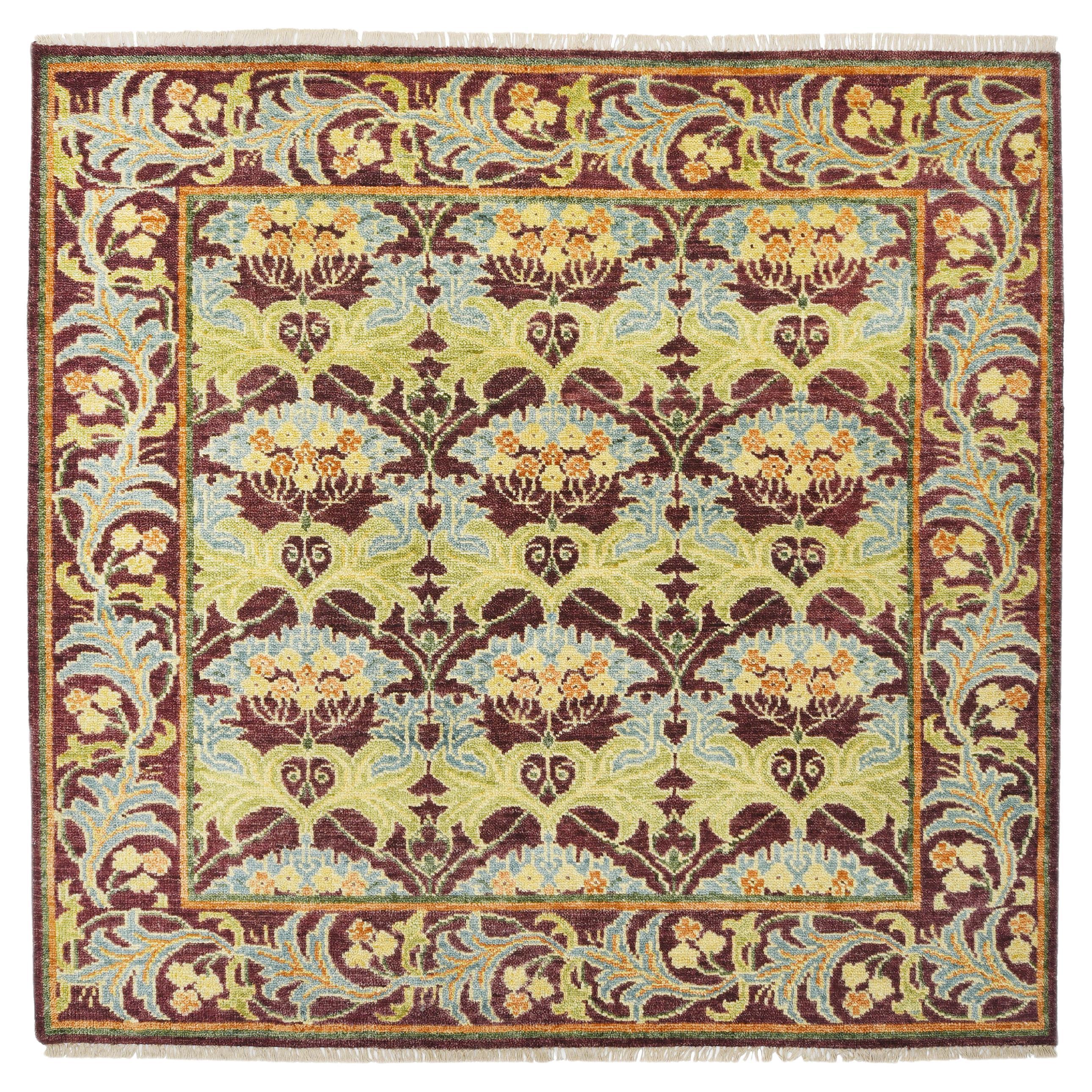 William Morris inspirierter Burgunderfarbener Teppich