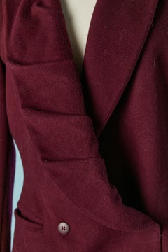 Burgundy wool and cashmere double-breasted jacket with draped collar MONTANA