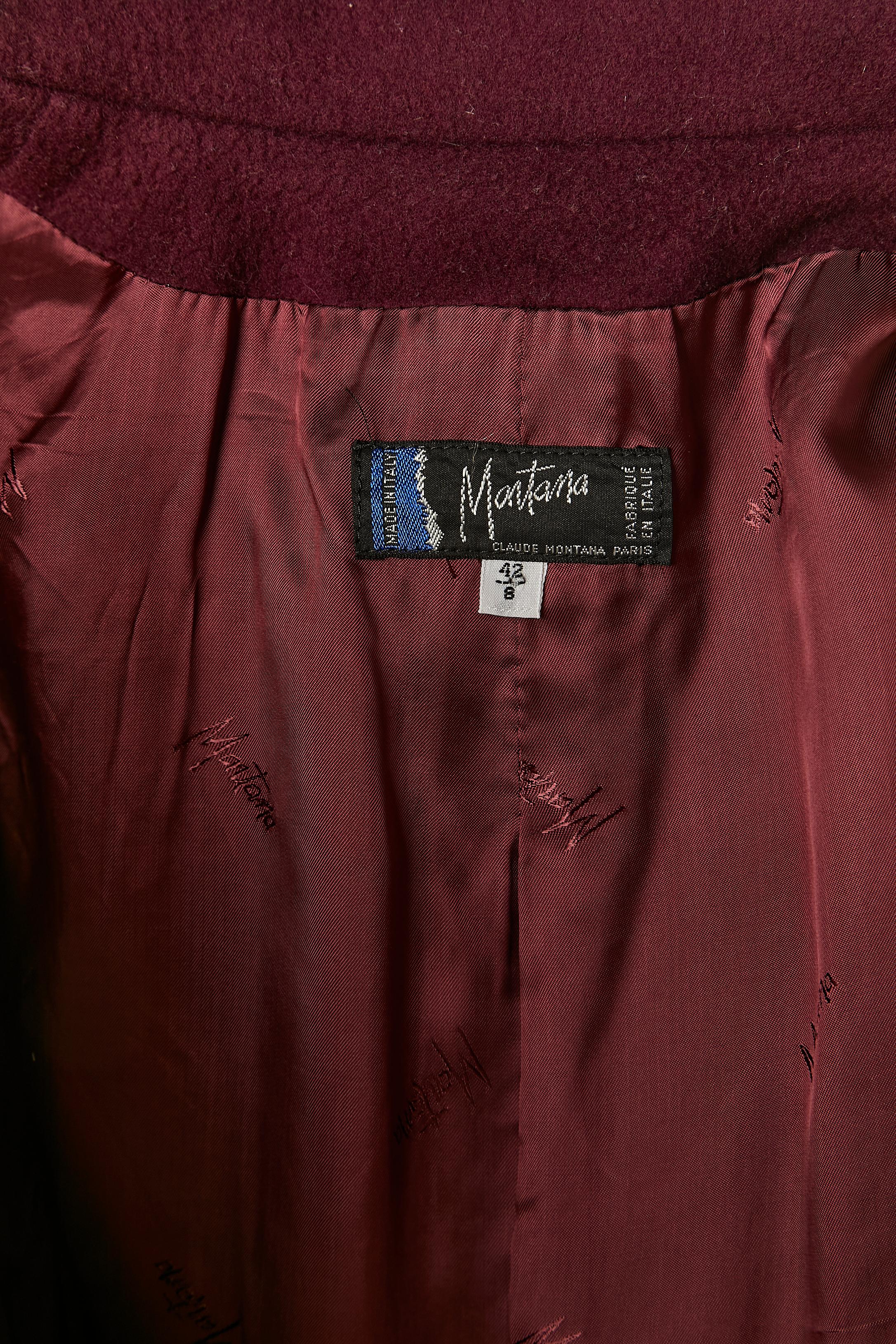 Burgunderrote doppelreihige Jacke aus Wolle und Kaschmir mit drapiertem Kragen MONTANA im Angebot 2