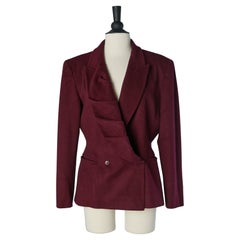 Giacca doppiopetto in lana e cashmere borgogna con collo drappeggiato Montana