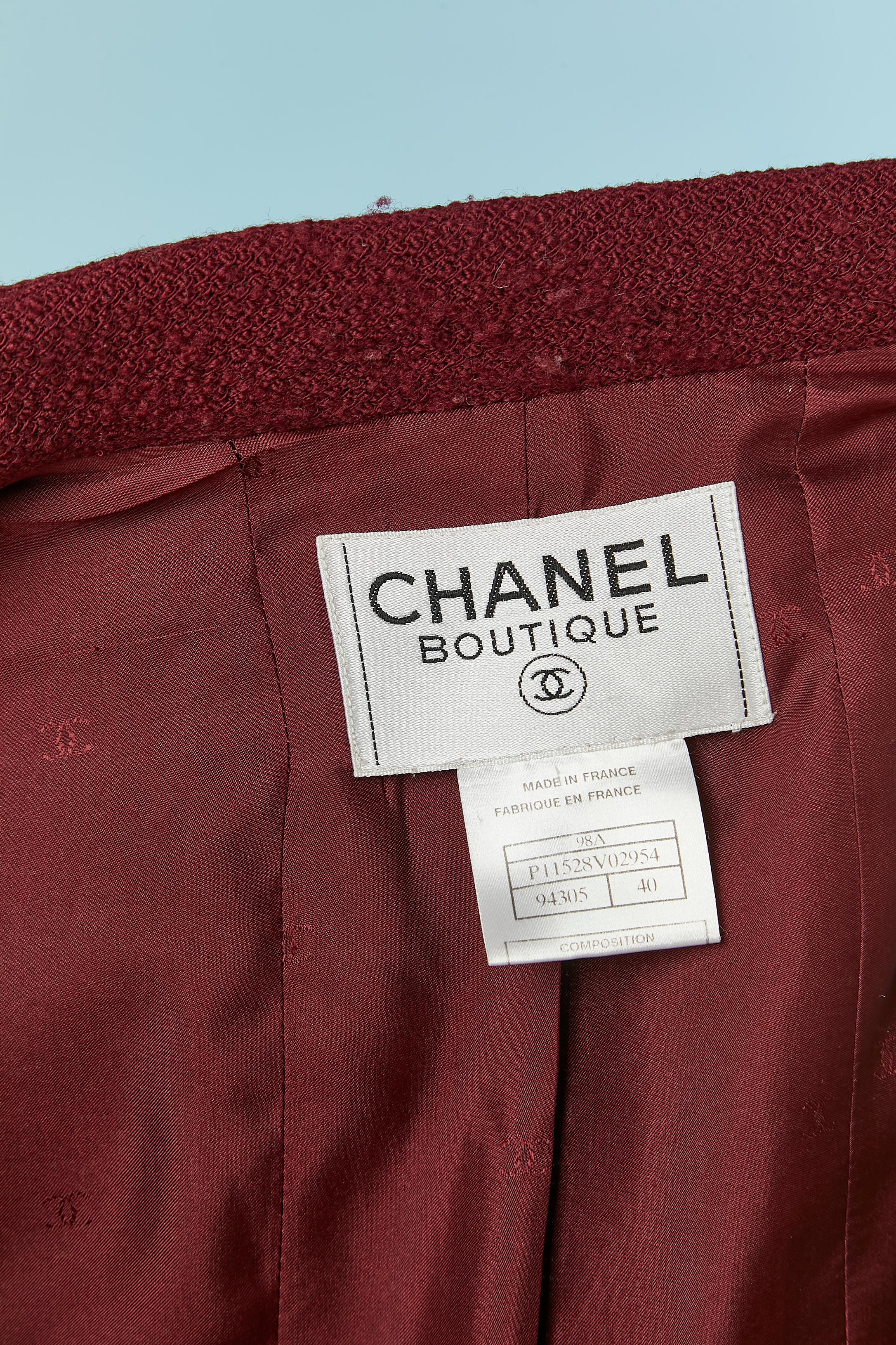 Chaqueta cruzada de lana burdeos CHANEL Boutique FW 1998 en venta 7