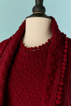 Burgundy wool knit Twin-set with tassel edge CHRISTIAN DIOR