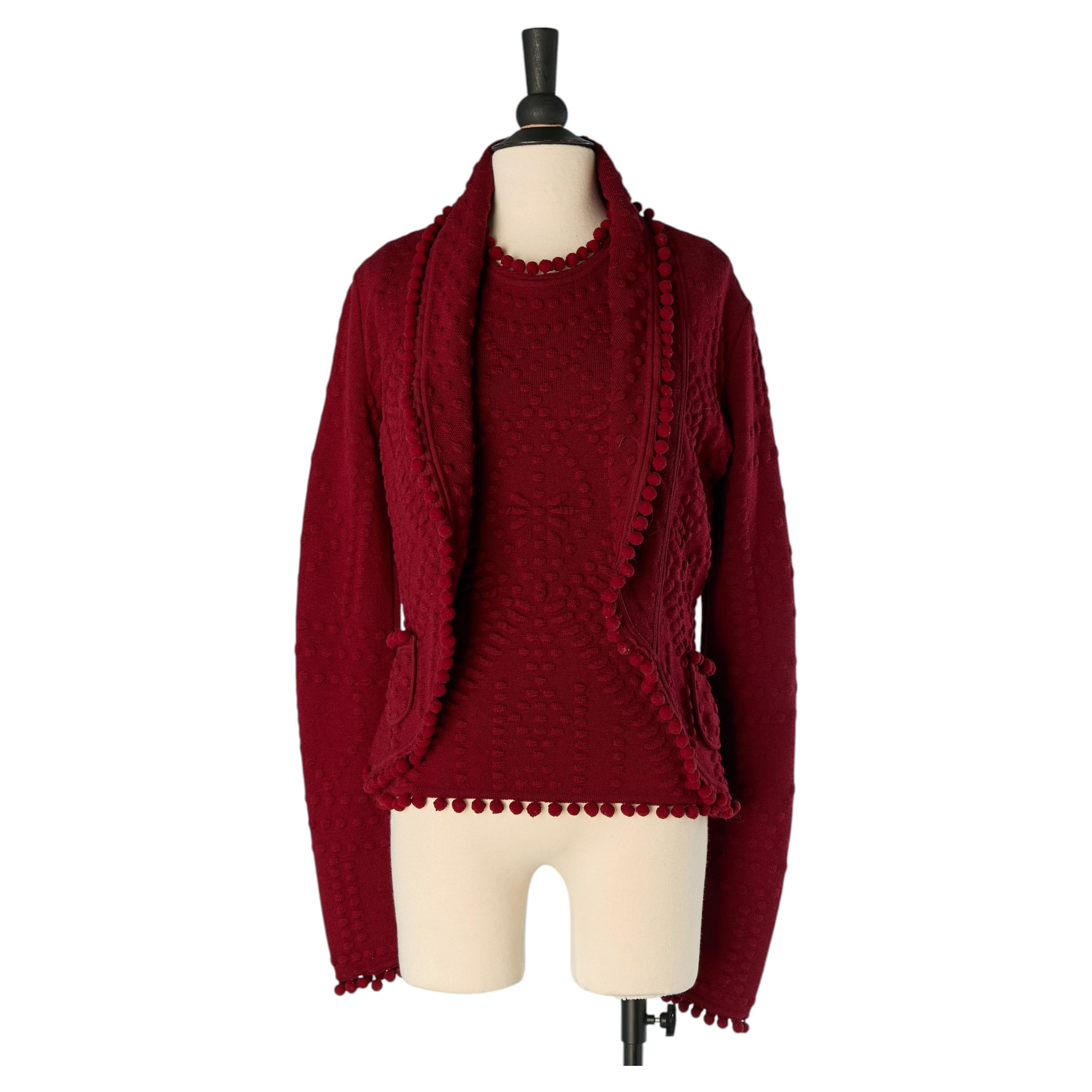 Burgunderrotes Wollstrick-Twin-Set mit Quastenbesatz von CHRISTIAN DIOR